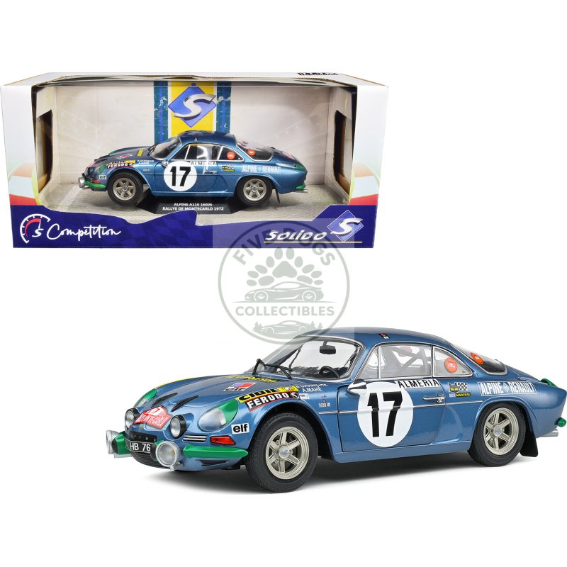 alpine a110 1600s #17 bernard darniche alain mahe "rallye de monte carlo" (1972) "competition" series 1/18 diecast model car by solido