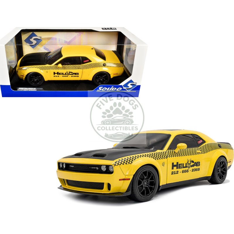 2023 dodge challenger srt hellcat redeye widebody taxi "nyc hellcab" yellow with black hood and graphics 1/18 diecast model car by solido