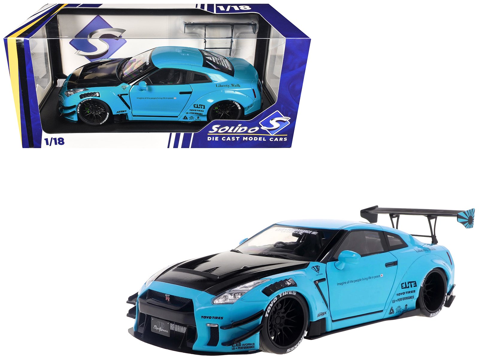 2023 nissan gt r (r35) liberty walk body kit 2.0 rhd (right hand drive) baby blue with carbon hood 1/18 diecast model car by solido 2023 nissan gt r (r35) liberty walk body kit 2.0 rhd (right hand drive) baby blue with carbon hood 1/18 diecast model car by solido