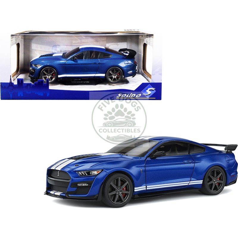 2020 ford mustang shelby gt500 fast track ford performance blue metallic with white stripes 1/18 diecast model car by solido