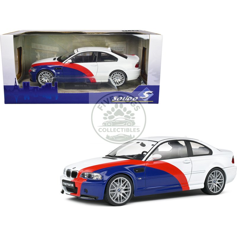 2000 bmw e46 m3 "streetfighter" white with blue and red graphics 1/18 diecast model car by solido