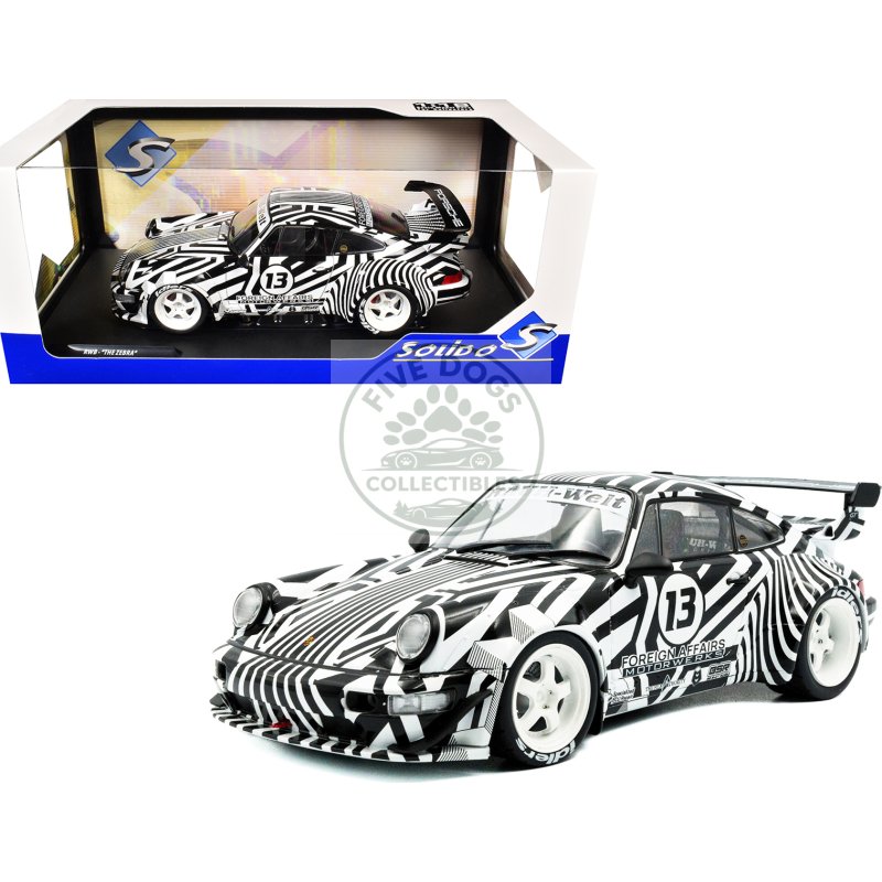 2022 rwb bodykit #13 "the zebra" black and white striped 1/18 diecast model car by solido