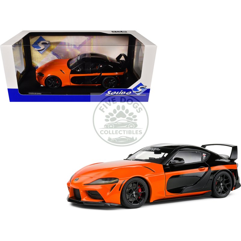 2024 toyota gr supra "streetfighter" orange and black 1/18 diecast model car by solido