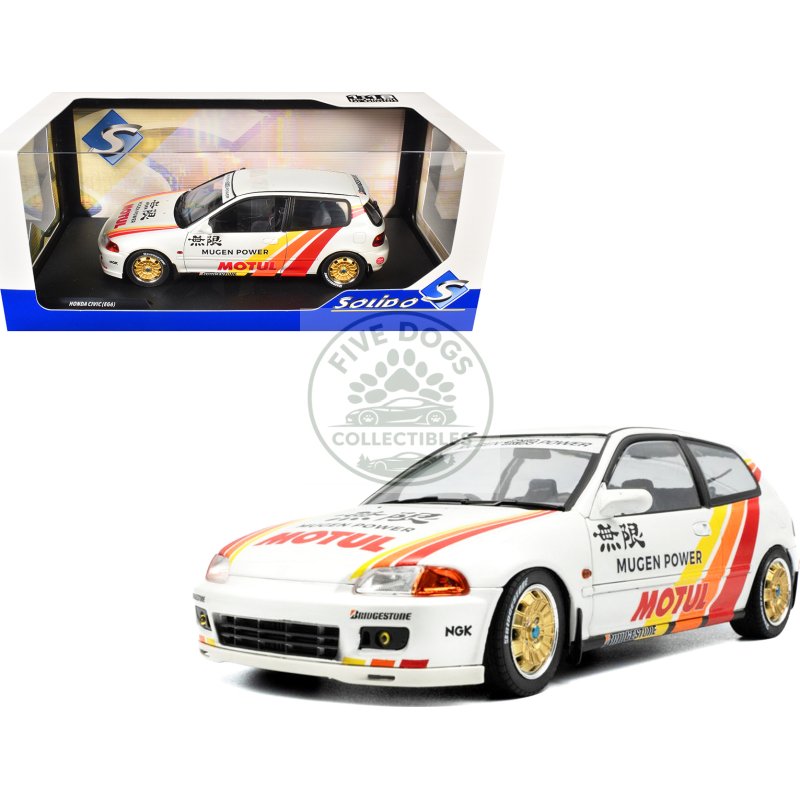 1991 honda civic (eg6) rhd (right hand drive) "mugen racing" white with stripes 1/18 diecast model car by solido
