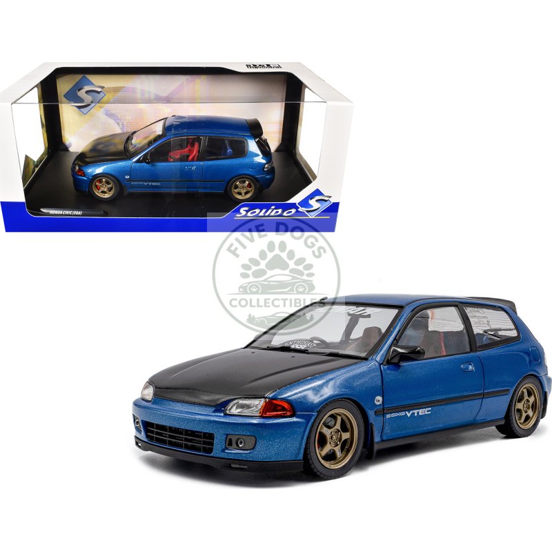 1991 honda civic (eg6) rhd (right hand drive) "nar" cobalt blue metallic with carbon hood 1/18 diecast model car by solido