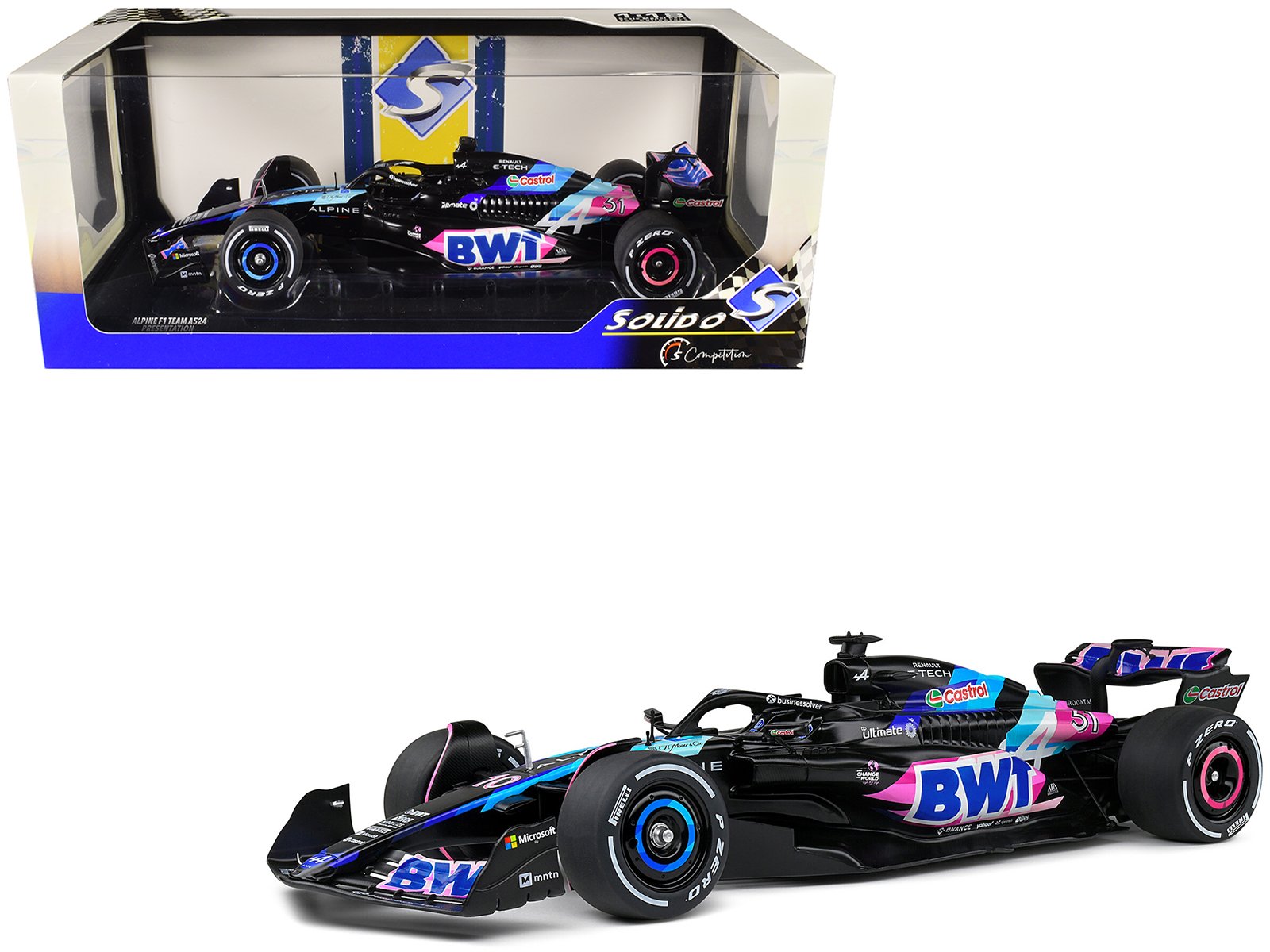 alpine a524 presentation edition "bwt" "formula one f1 world championship" (2024) "competition" series 1/18 diecast model car by solido alpine a524 presentation edition "bwt" "formula one f1 world championship" (2024) "competition" series 1/18 diecast model car by solido