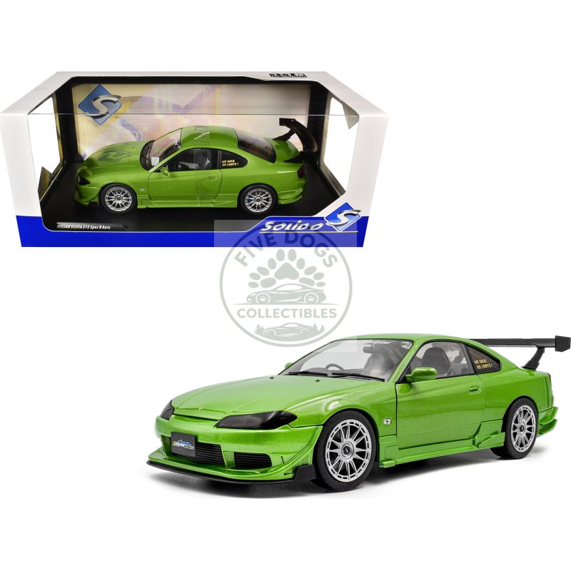 1999 nissan silvia s15 spec r aero rhd (right hand drive) "never satisfied" green metallic 1/18 diecast model car by solido