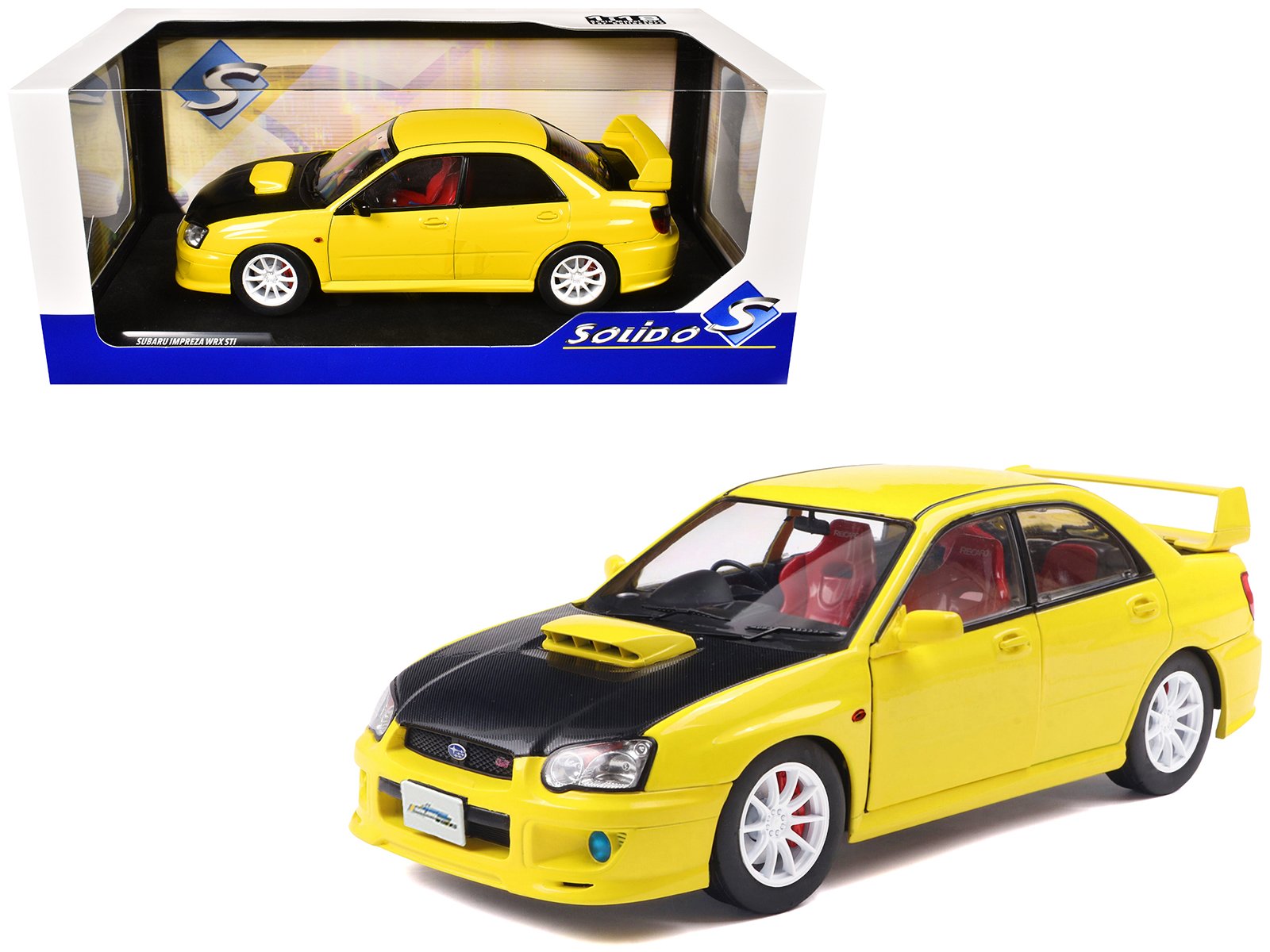 2003 subaru impreza wrx sti rhd (right hand drive) yellow with carbon hood 1/18 diecast model car by solido 2003 subaru impreza wrx sti rhd (right hand drive) yellow with carbon hood 1/18 diecast model car by solido