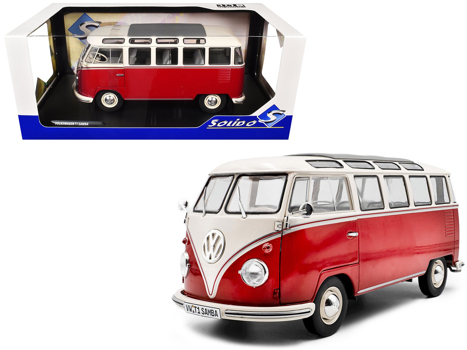 1962 volkswagen t1 samba bus red and white 1/18 diecast model car by solido 1962 volkswagen t1 samba bus red and white 1/18 diecast model car by solido