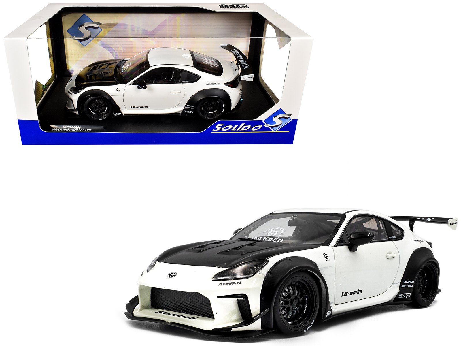 2024 toyota gr86 lbwk body kit rhd (right hand drive) pearl white with carbon hood 1/18 diecast model car by solido 2024 toyota gr86 lbwk body kit rhd (right hand drive) pearl white with carbon hood 1/18 diecast model car by solido