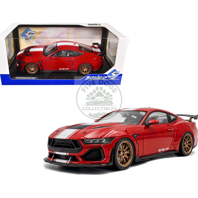 2024 ford shelby mustang super snake race red with white stripes 1/18 diecast model car by solido
