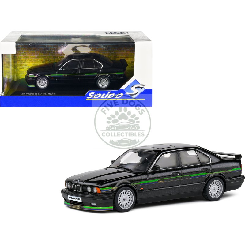 1994 bmw e34 alpina b10 biturbo black metallic with green graphics 1/43 diecast model car by solido