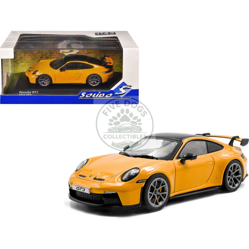 2023 porsche 911 (992) gt3 signal yellow with black top 1/43 diecast model car by solido