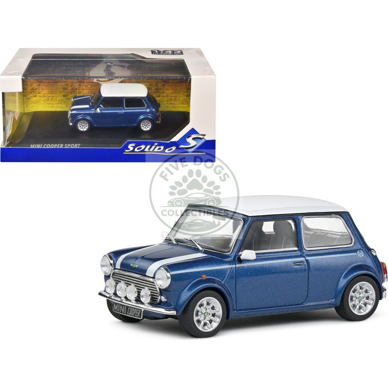 1994 mini cooper sport tahiti blue metallic with white top and stripes 1/43 diecast model car by solido