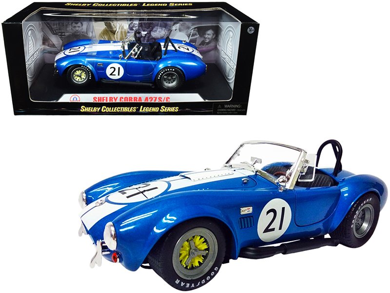 shelby cobra 427 s/c #21 blue metallic with white stripes 1/18 diecast model car by shelby collectibles shelby cobra 427 s/c #21 blue metallic with white stripes 1/18 diecast model car by shelby collectibles