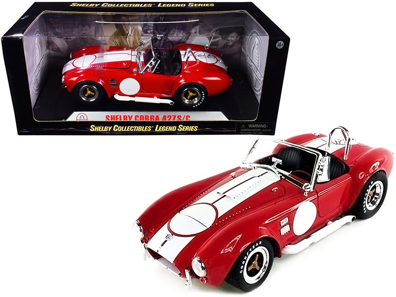 1965 shelby cobra 427 s/c red with white stripes with printed carroll shelby's signature on the trunk 1/18 diecast model car by shelby collectibles 1965 shelby cobra 427 s/c red with white stripes with printed carroll shelby's signature on the trunk 1/18 diecast model car by shelby collectibles