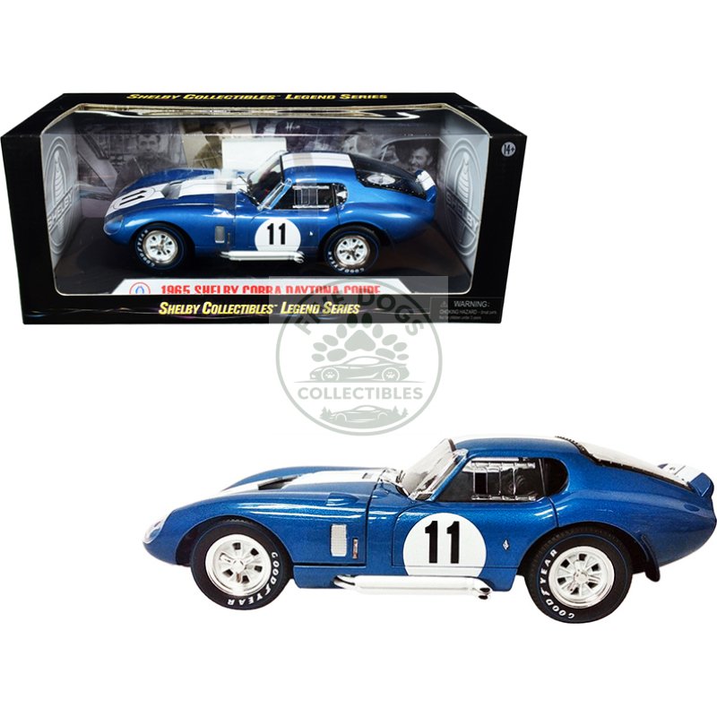 1965 shelby cobra daytona coupe #11 blue metallic with white stripes 1/18 diecast model car by shelby collectibles