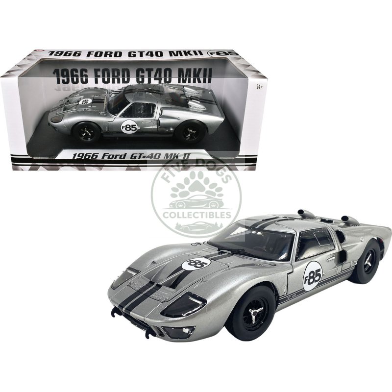 1966 ford gt 40 mkii #f85 silver metallic with black stripes 1/18 diecast model car by acme