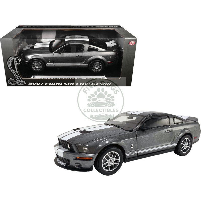2007 ford shelby gt500 alloy gray metallic with white stripes "shelby collectibles" series 1/18 diecast model car by acme