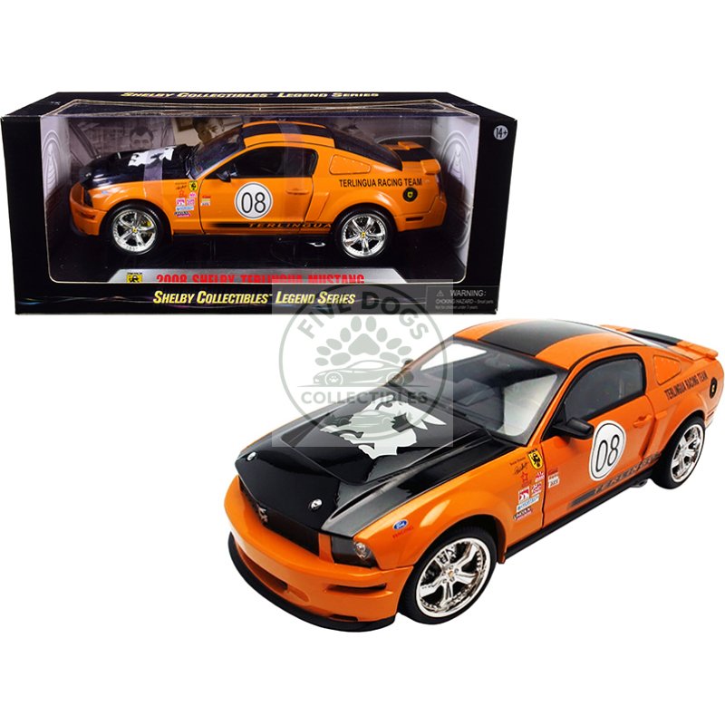 2008 ford shelby mustang #08 "terlingua" orange and black "shelby collectibles legend" series 1/18 diecast model car by shelby collectibles