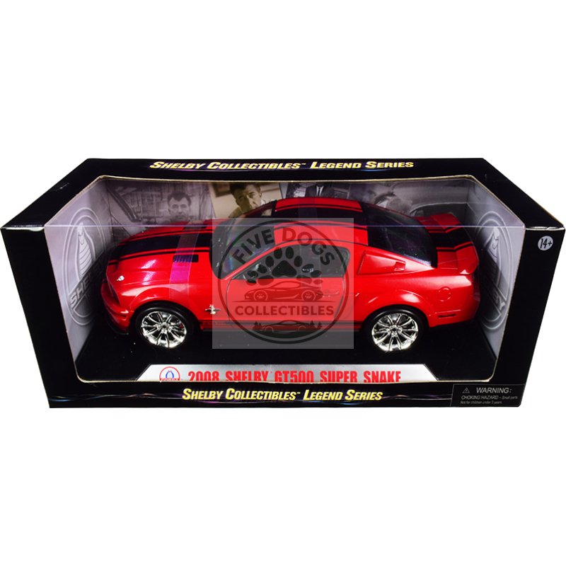 2008 ford shelby mustang gt500 super snake red with black stripes "shelby collectibles legend" series 1/18 diecast model car by shelby collectibles