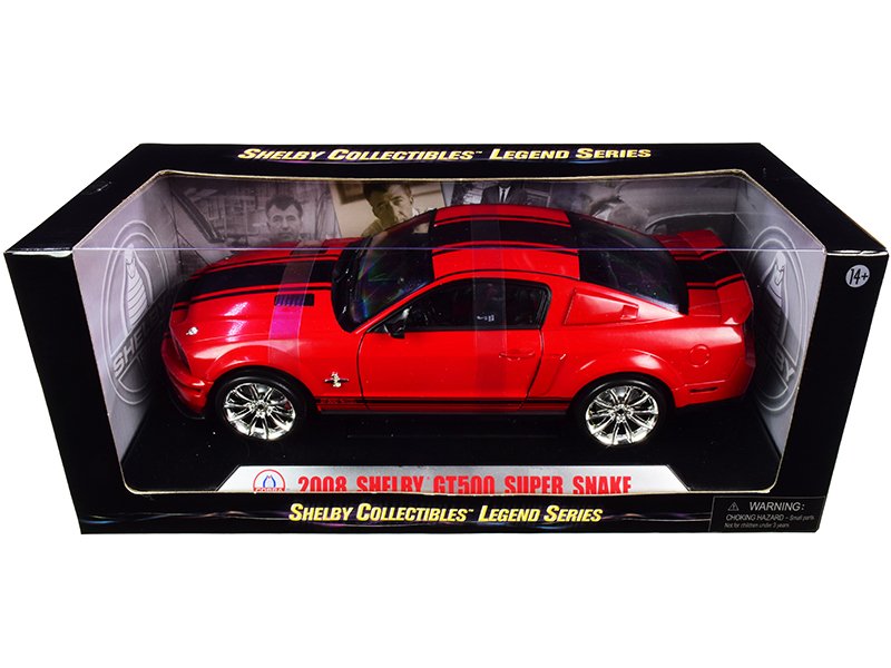 2008 ford shelby mustang gt500 super snake red with black stripes "shelby collectibles legend" series 1/18 diecast model car by shelby collectibles 2008 ford shelby mustang gt500 super snake red with black stripes "shelby collectibles legend" series 1/18 diecast model car by shelby collectibles