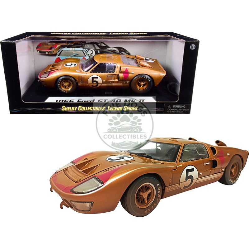 1966 ford gt 40 mk ii #5 gold after race (dirty version) 1/18 diecast model car by shelby collectibles