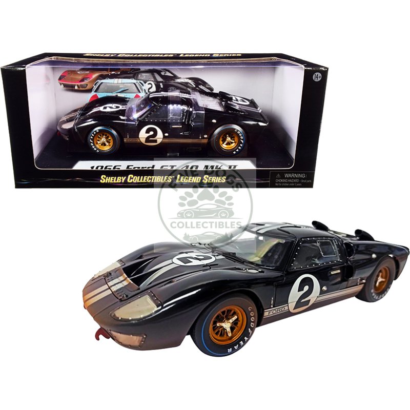 1966 ford gt 40 mk ii #2 black with silver stripes after race (dirty version) 1/18 diecast model car by shelby collectibles