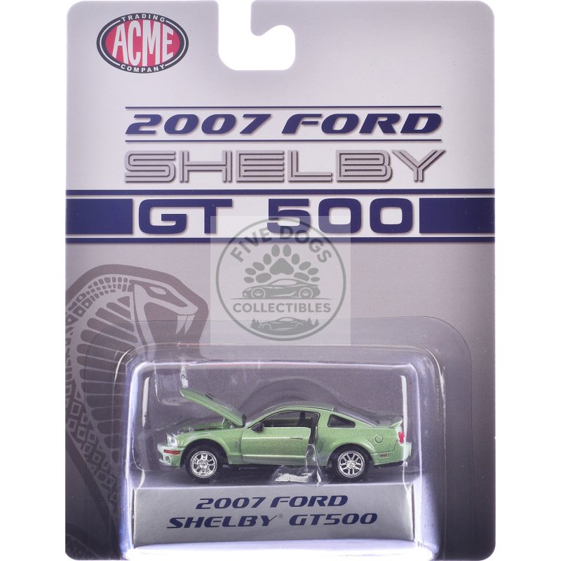 2007 ford shelby gt500 lime green metallic with silver stripes "shelby collectibles" series 1/64 diecast model car by acme