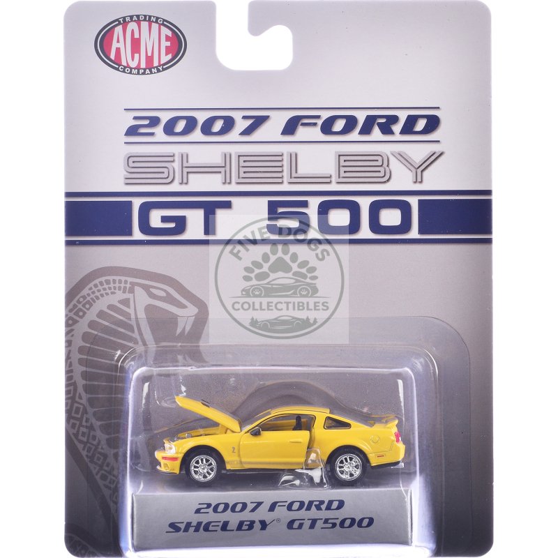 2007 ford shelby gt500 yellow with silver stripes "shelby collectibles" series 1/64 diecast model car by acme
