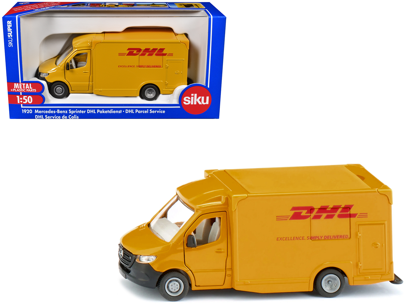 mercedes benz sprinter van yellow "dhl" 1/50 diecast model car by siku mercedes benz sprinter van yellow "dhl" 1/50 diecast model car by siku