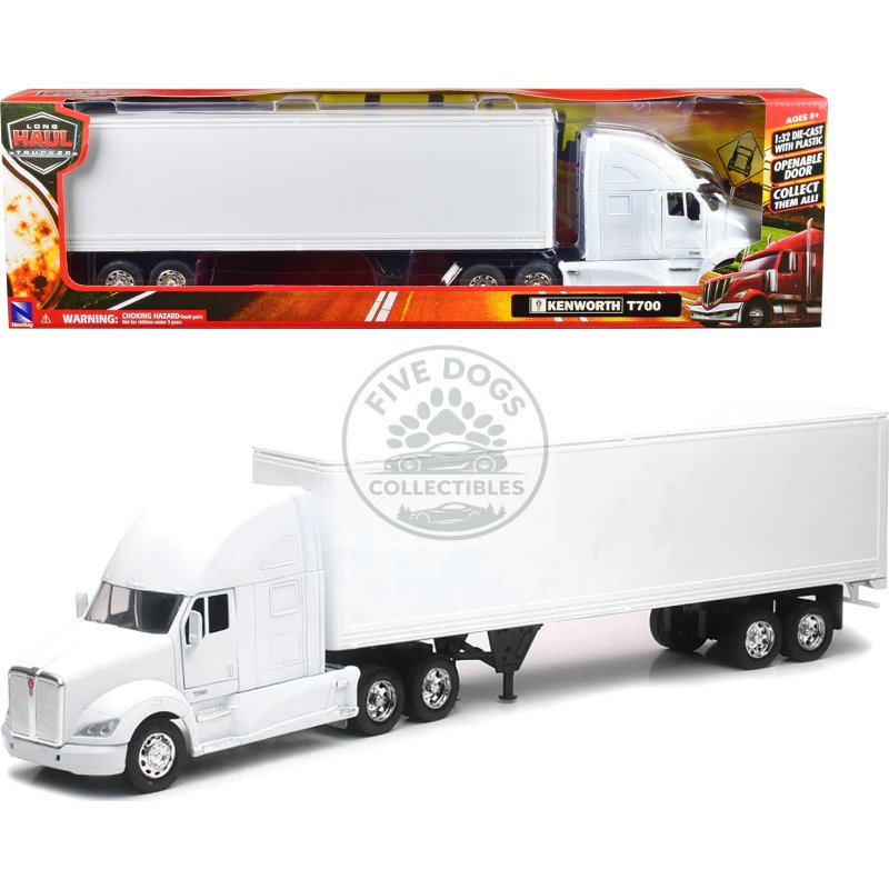 kenworth t700 truck with dry goods trailer white "long haul truckers" series 1/32 diecast model by new ray