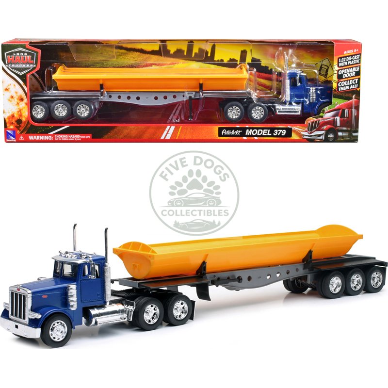 peterbilt 379 truck with side dump blue and yellow "long haul truckers" series 1/32 diecast model by new ray