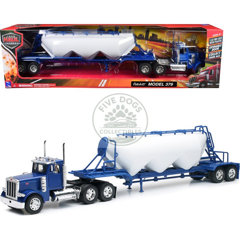 peterbilt 379 truck blue with pneumatic tanker trailer white "long haul truckers" series 1/32 diecast model by new ray