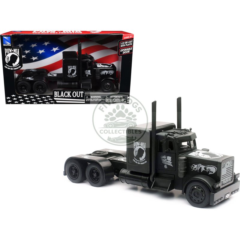 peterbilt custom truck black out "pow mia you are not forgotten" 1/32 diecast model by new ray