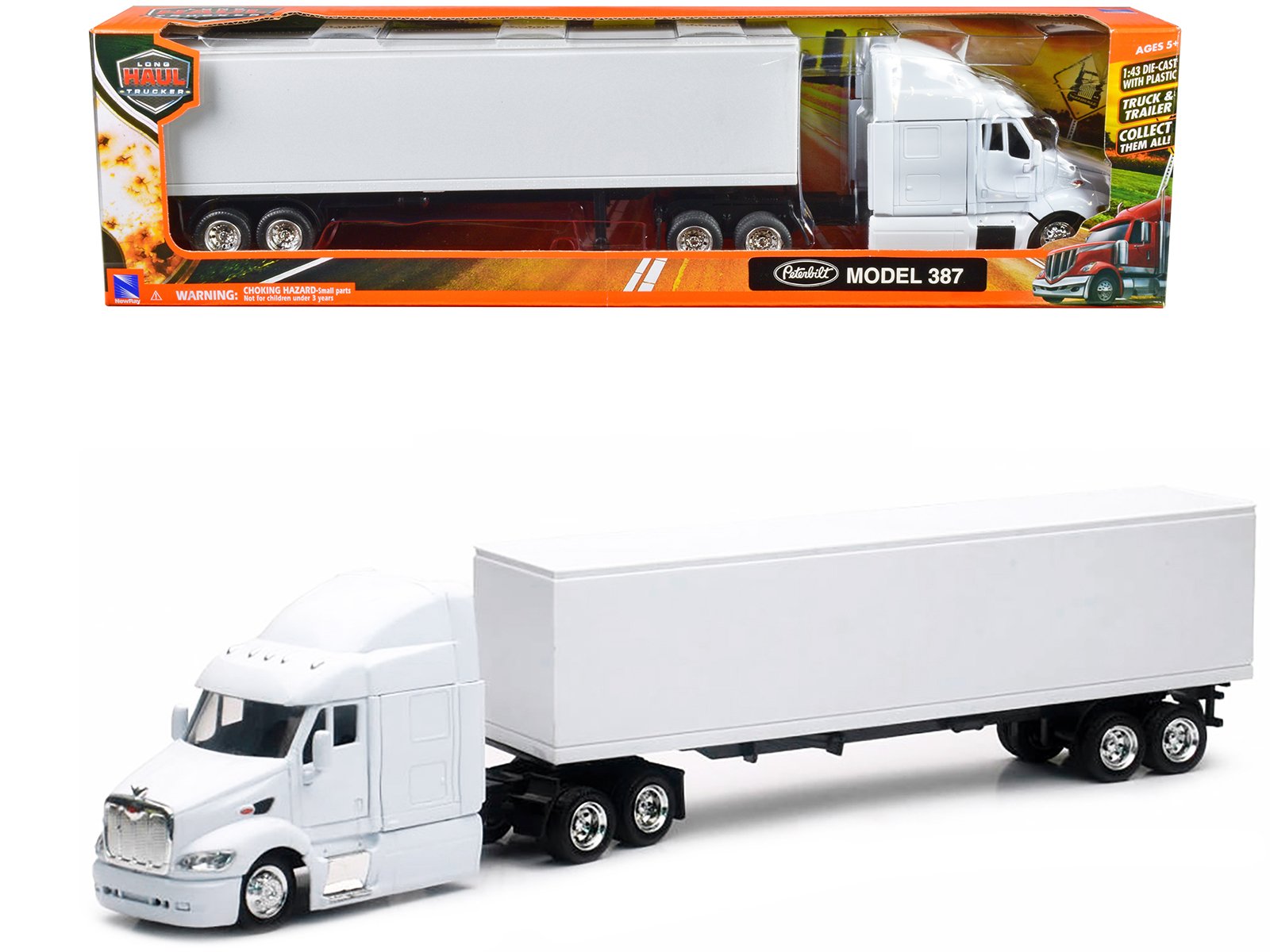 peterbilt 387 truck with dry goods trailer white "long haul trucker" series 1/43 diecast model by new ray peterbilt 387 truck with dry goods trailer white "long haul trucker" series 1/43 diecast model by new ray