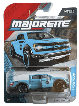 Ford F-150 Raptor diecast truck by Majorette, blue metallic, for collectors and kids. Majorette Showroom 1:64 Diecast Ford F-150 Raptor Model