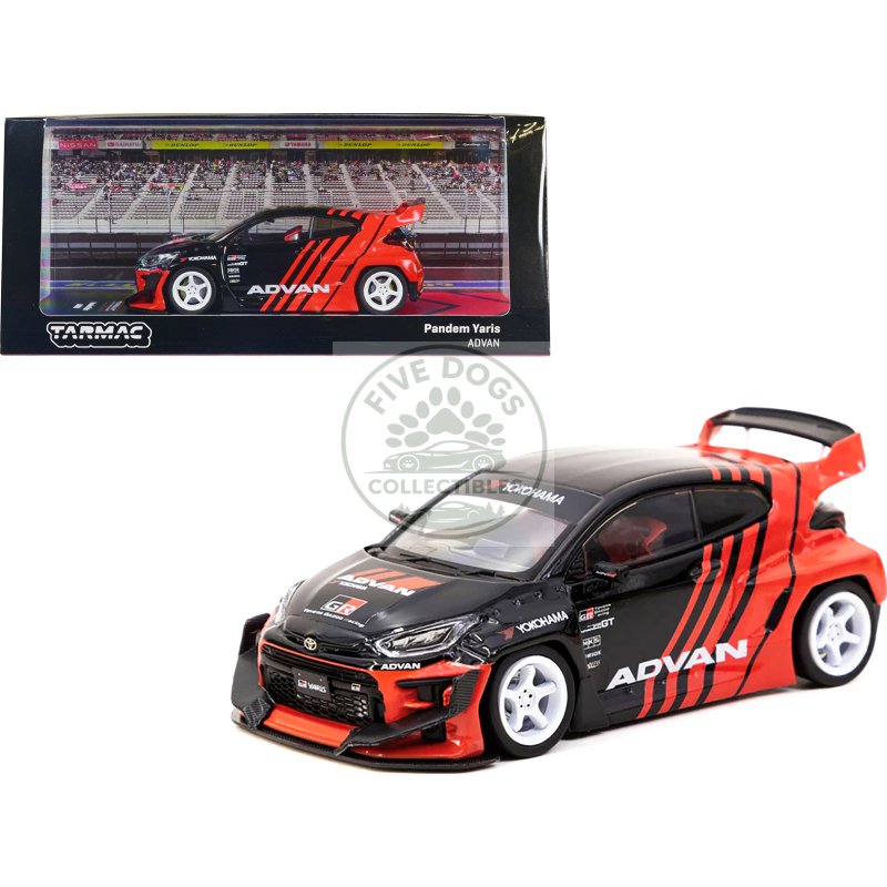 toyota "pandem" yaris rhd (right hand drive) black and red "advan" livery "hobby43" series 1/43 diecast model car by tarmac works