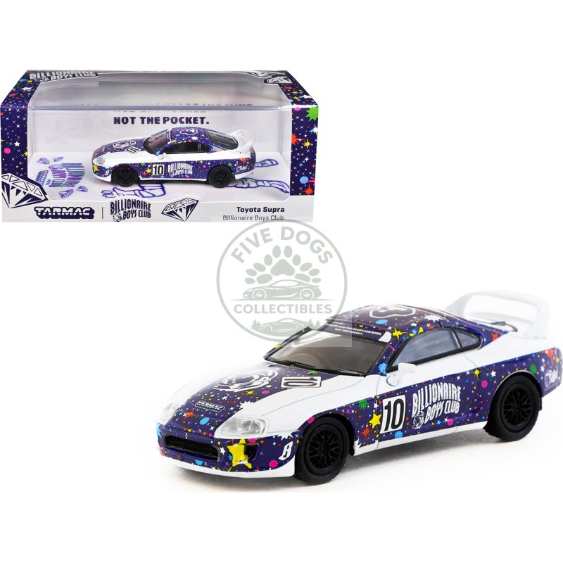 toyota supra rhd (right hand drive) #10 "billionaire boys club" purple and white with graphics "hobby64" series 1/64 diecast model car by tarmac works