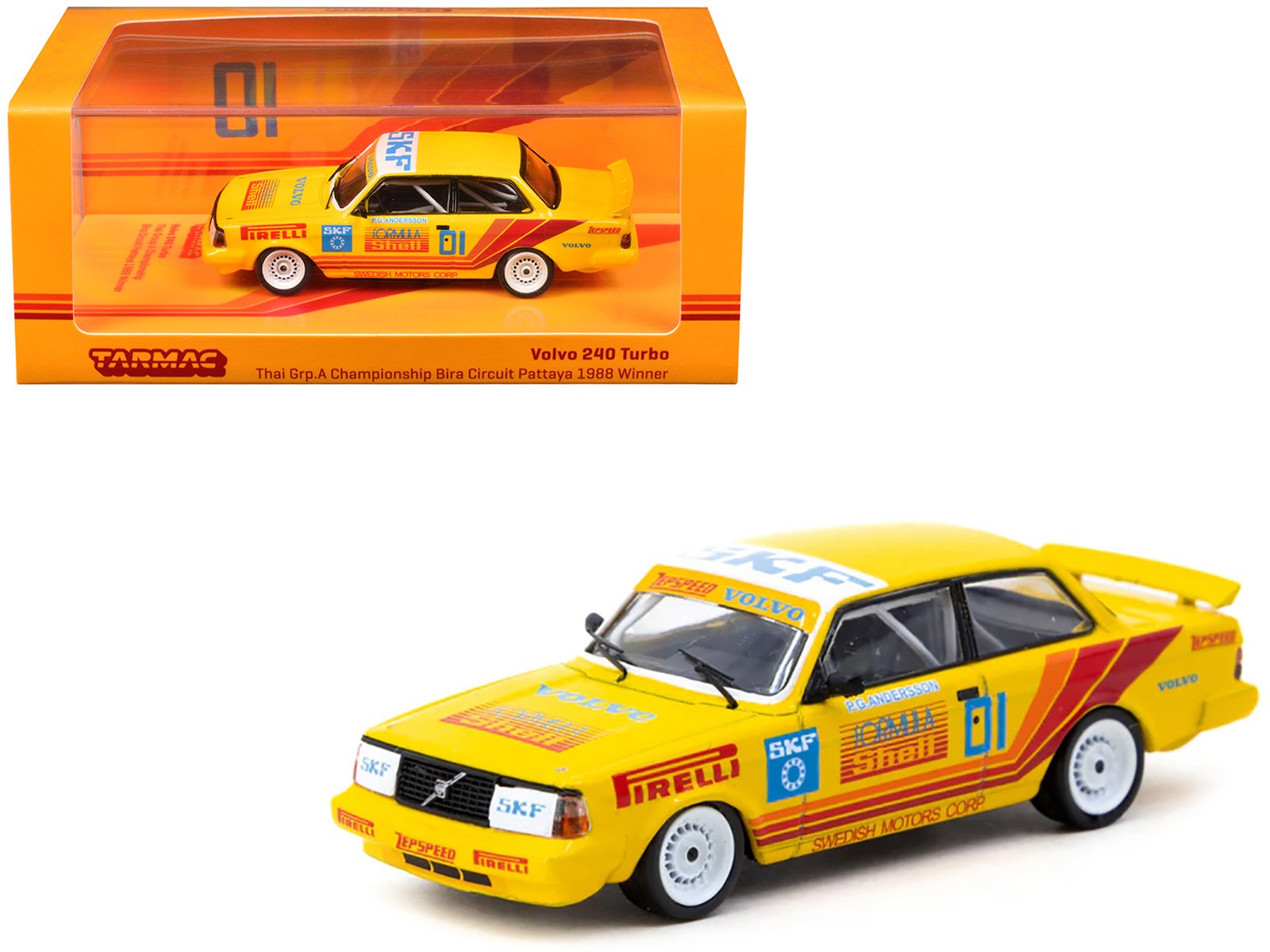 volvo 240 turbo #01 per gunnar andersson winner "thai group a championship bira circuit pattaya" (1988) "hobby64" series 1/64 diecast model car by tarmac works volvo 240 turbo #01 per gunnar andersson winner "thai group a championship bira circuit pattaya" (1988) "hobby64" series 1/64 diecast model car by tarmac works