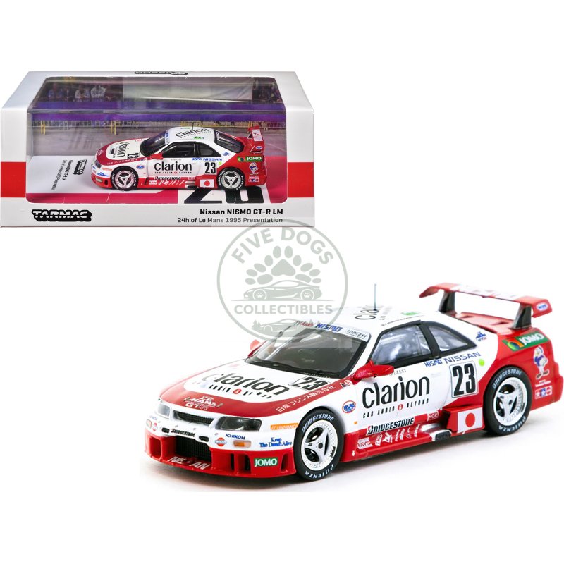nissan nismo gt r lm #23 kazuyoshi hoshino toshio suzuki masahiko kageyama "presentation" "24 hours of le mans" (1995) "hobby64" series 1/64 diecast model car by tarmac works