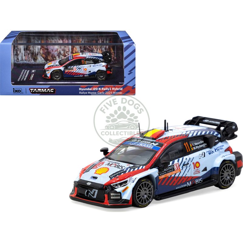 hyundai i20 n rally1 hybrid #11 thierry neuville martijn wydaeghe winner "rallye monte carlo" (2024) "hobby64" series 1/64 diecast model by tarmac works