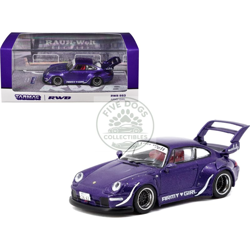 rwb 993 "army girl" purple metallic "hobby64" series 1/64 diecast model car by tarmac works