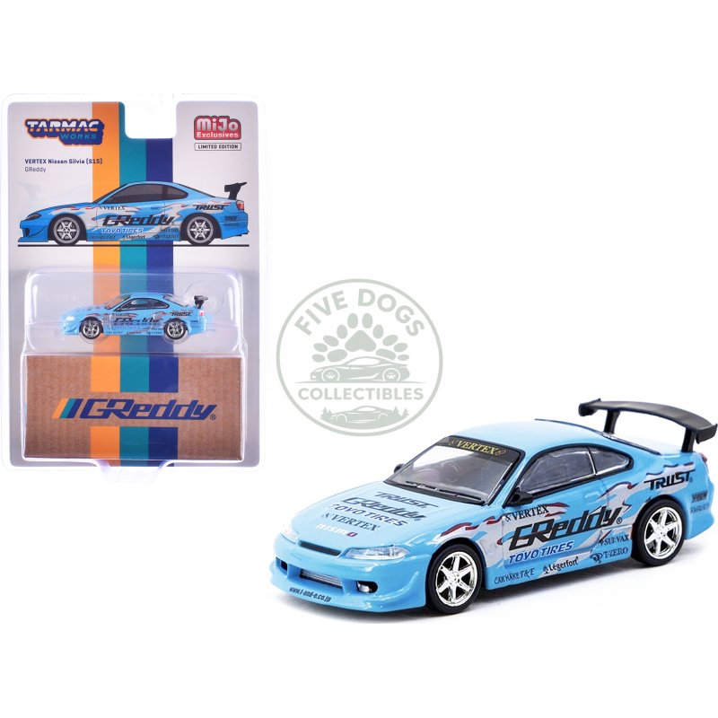 nissan silvia (s15) vertex rhd (right hand drive) "greddy" light blue "global64" series 1/64 diecast model by tarmac works