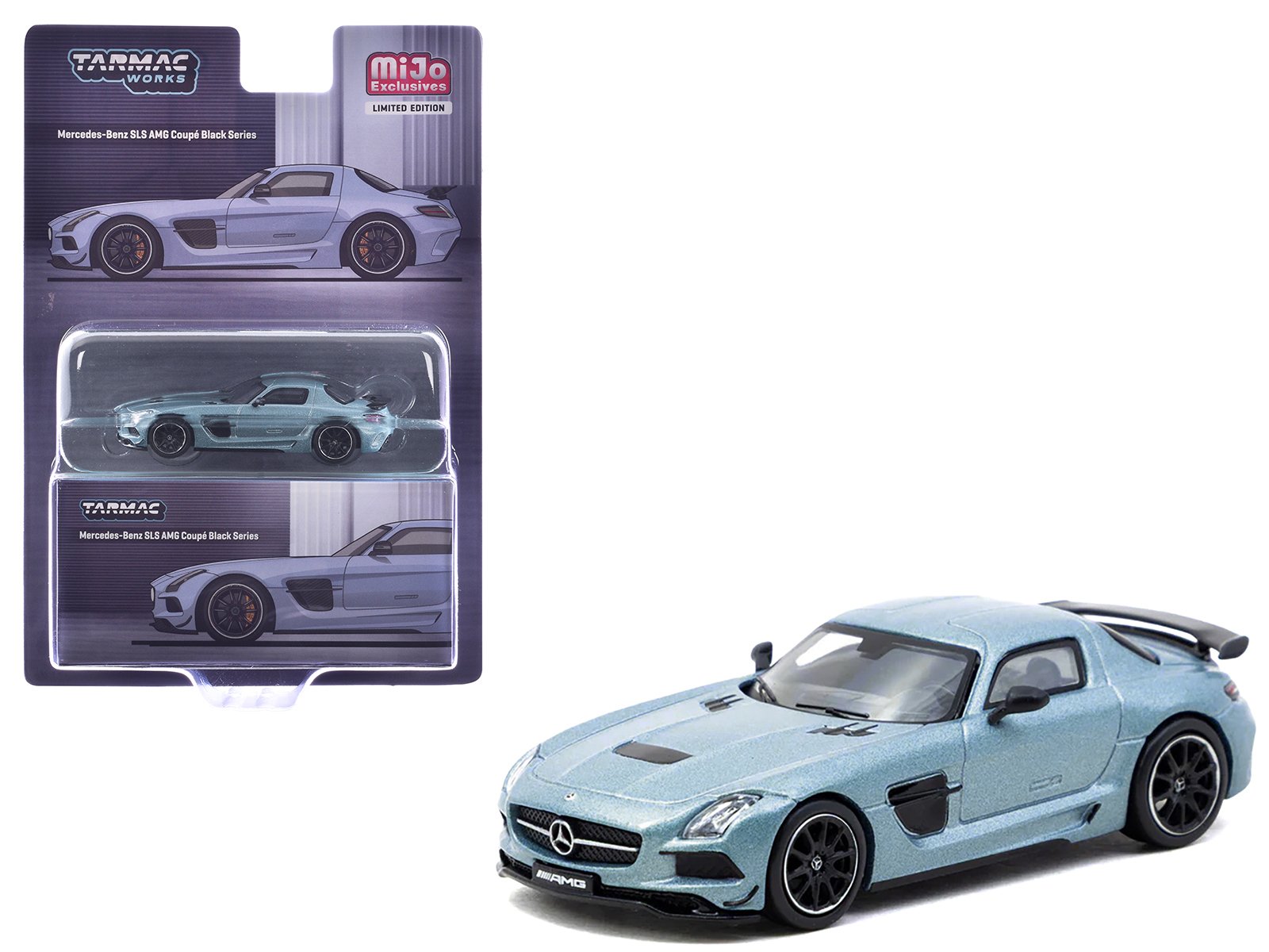 mercedes benz sls amg coupe black series matte blue metallic "global64" series 1/64 diecast model by tarmac works mercedes benz sls amg coupe black series matte blue metallic "global64" series 1/64 diecast model by tarmac works