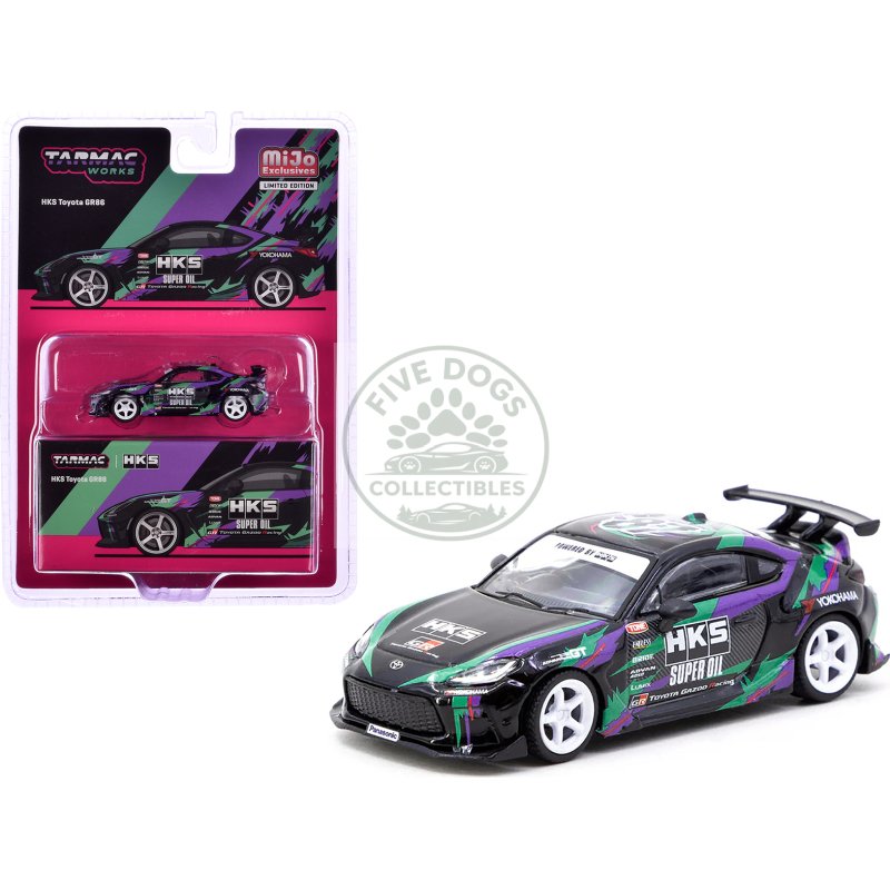 toyota gr86 rhd (right hand drive) "hks" black with graphics "global64" series 1/64 diecast model by tarmac works