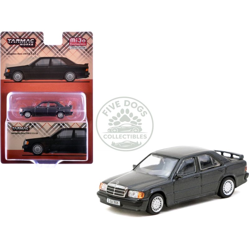 mercedes benz 190 e 2.3 16 blue black metallic "global64" series 1/64 diecast model car by tarmac works