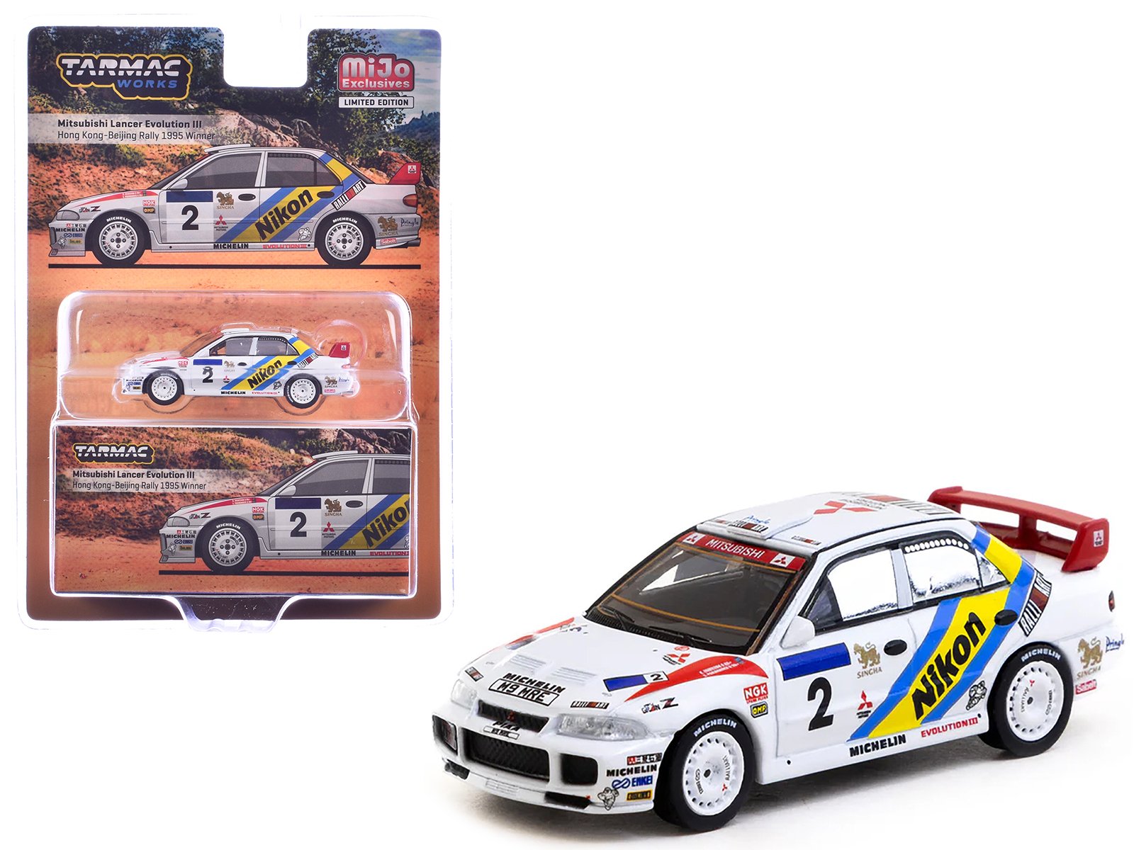mitsubishi lancer evolution iii #2 kenneth eriksson staffan parmander winner "hong kong beijing rally" (1995) "global64" series 1/64 diecast model by tarmac works mitsubishi lancer evolution iii #2 kenneth eriksson staffan parmander winner "hong kong beijing rally" (1995) "global64" series 1/64 diecast model by tarmac works