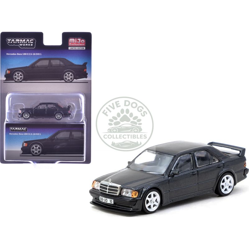 mercedes benz 190 e 2.5 16 evo 1 blue black metallic "global64" series 1/64 diecast model by tarmac works