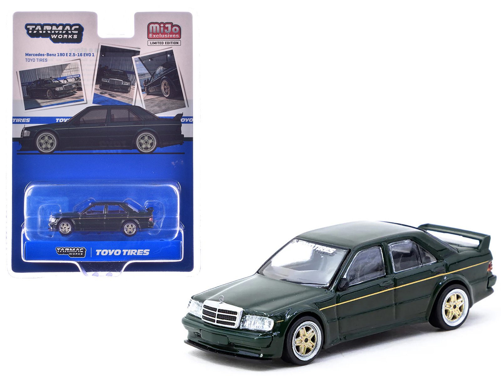 mercedes benz 190 e 2.5 16 evo 1 "toyo tires" dark green "global64" series 1/64 diecast model by tarmac works mercedes benz 190 e 2.5 16 evo 1 "toyo tires" dark green "global64" series 1/64 diecast model by tarmac works